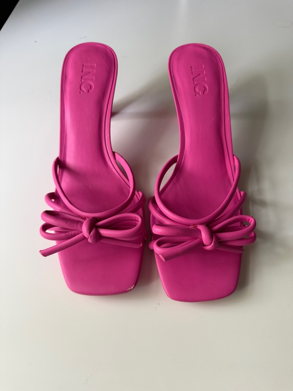 INC International Concepts Hot Pink Bow Square-Toe High Heel Mules Size 10 - Picture 5 of 6
